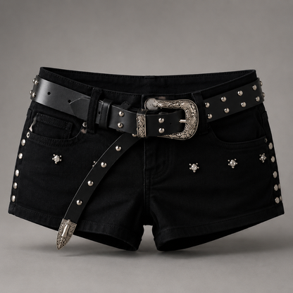 Midnight Rebel Jeansshorts mit Nietenbesatz