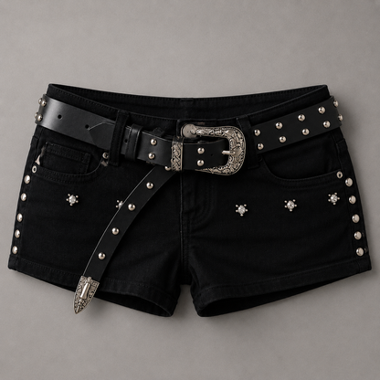 Midnight Rebel Jeansshorts mit Nietenbesatz